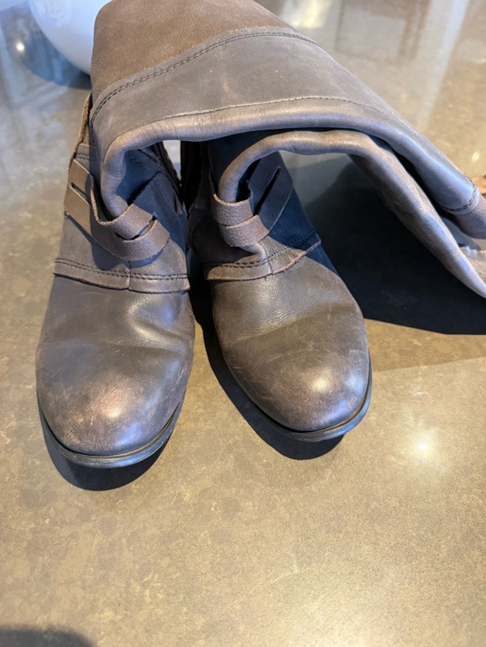 Kelsi Dagger “Jayne” Brown Two-Tone Leather Riding Boots with Tan Heel Accent - Picture 7 of 16